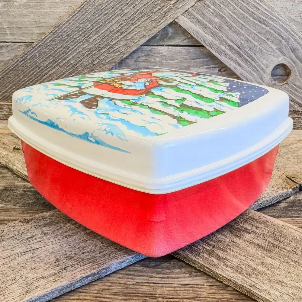 Vintage Plastic Santa Box Hardshell Container, Christmas Decor, 3.75”H x 7”W